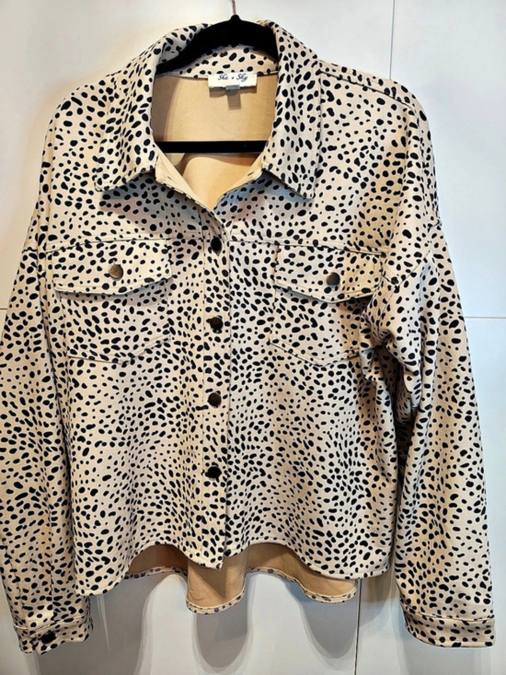 She + Sky Animal Print Utility Jacket in Beige & Black Size Large